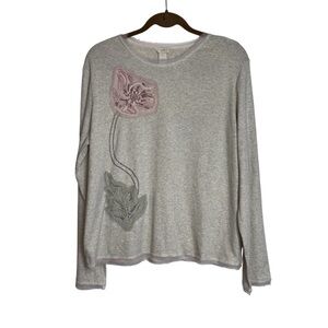 J. Jill Beige Sweatshirt Floral Embroidered Design XL Tulle Cottagecore